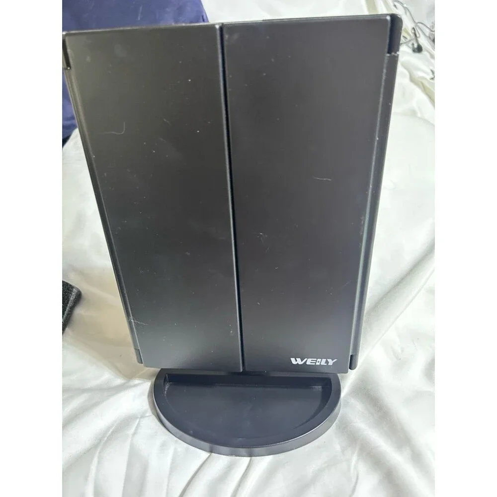 Make Up Mirror LED Magnifying USB Battery Weily Lighted Tri-Fold Adjustable Blk